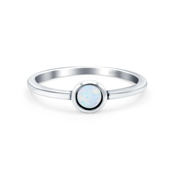 Solitaire Petite Dainty Round Lab Created White Opal Promise Ring Band Oxidized 925 Sterling Silver